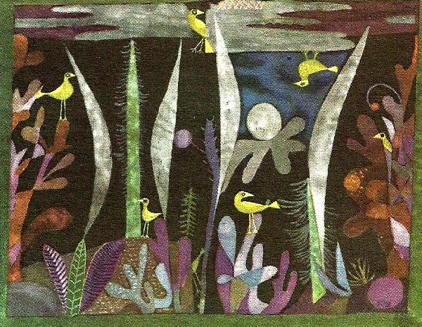 Paul Klee landskap med  gula faglar Sweden oil painting art